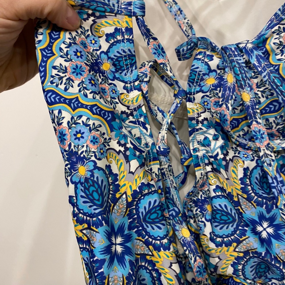 Anthropologie Allihop Blue Yellow‎ Paisley Medallion One Piece Swimsuit Back S - Picture 2 of 5